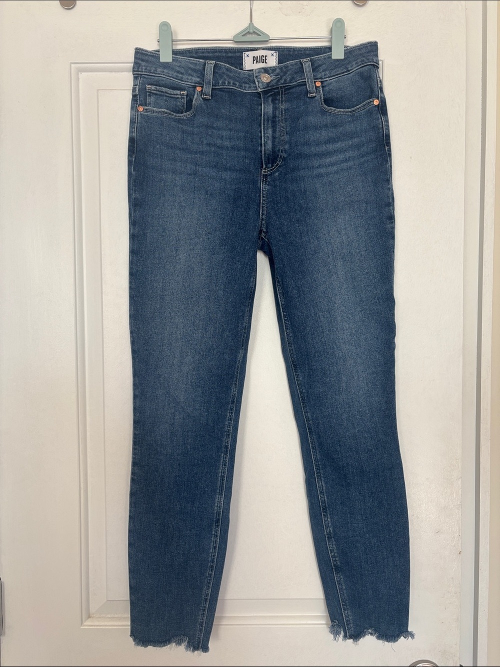 Paige Hoxton Crop Torn Hem Skinny Jeans, Medium Wash, 29 - Picture 2 of 8